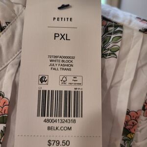 crown & ivy White Block Midi Dress with Pink and Green Floral Print